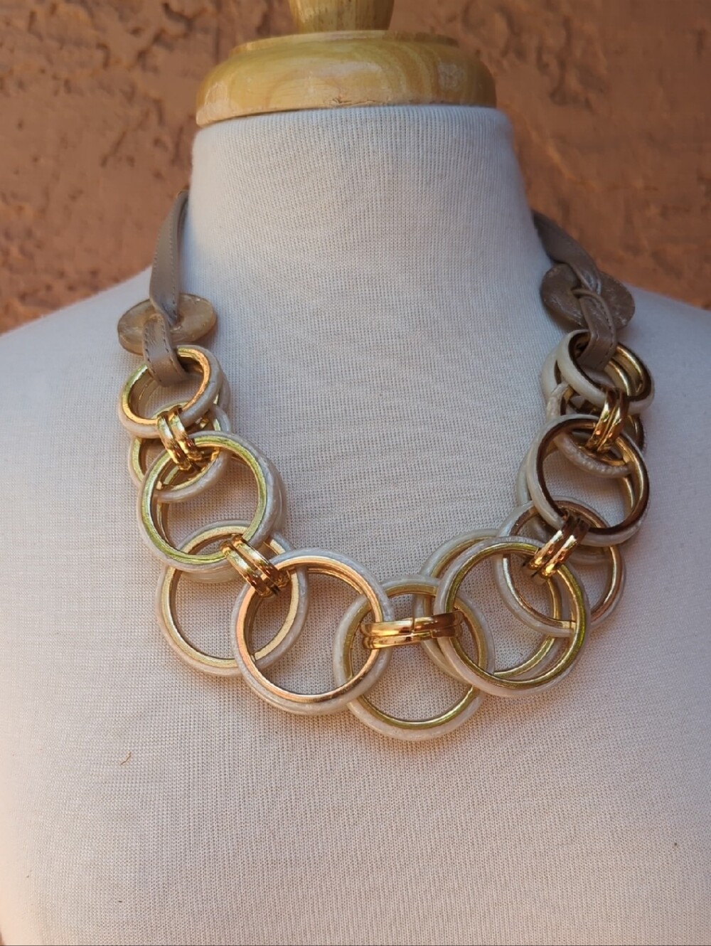 Chico's Gold and Taupe Linked Ring Necklace